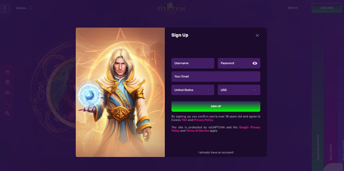 Logging into Shazam online casino